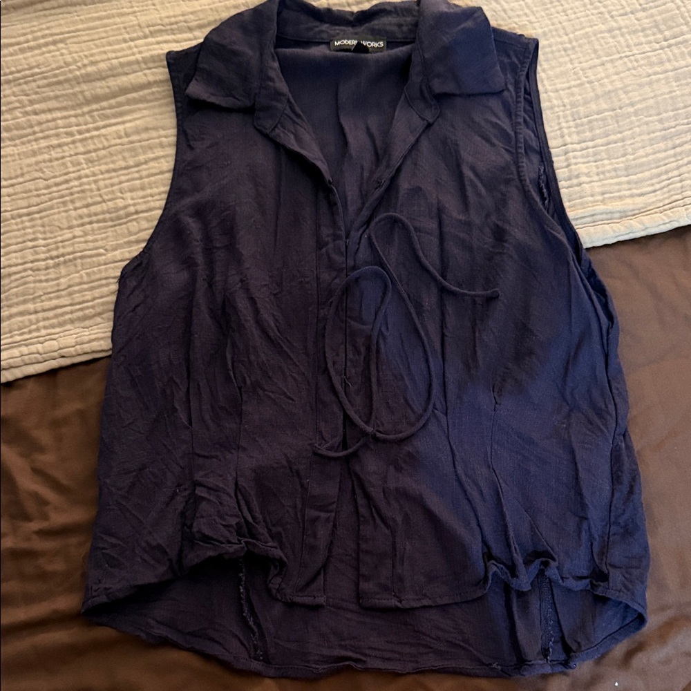 Elegant Navy Sleeveless Blouse